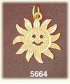 14K Yellow Gold Smiley Face Sunflower Sun Charm