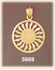 14K Yellow Gold Encircled Sun w/Face Charm