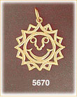 14K Yellow Gold Smiley Face Sun w/Decorative Border Charm
