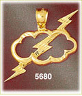 14K Yellow Gold Thunderbolt Through Cloud Celestial Charm