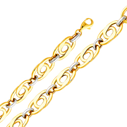 Exquisite 14K Two Tone Gold Fancy Light Ladies Chain Link Bracelet