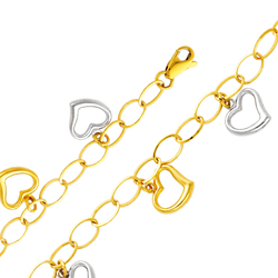 14K Two Tone Gold Fancy Light Heart Charm Bracelet