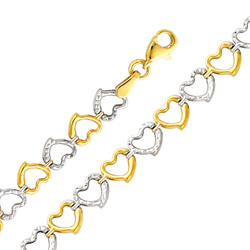 14Kt Two Tone Gold Fancy Light Heart Bracelet