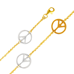 14K Tri Color Gold Peace Sign Link Bracelet