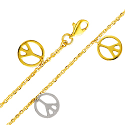 14K Two Tone Peace Sign Link bracelet