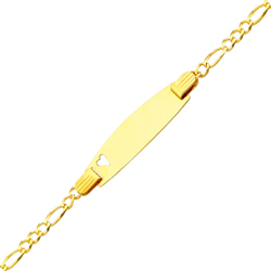 14K Yellow Gold 2.5mm Baby Heart ID Figaro Bracelet