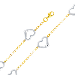 14K Two Tone Gold Fashion Designer Heart Link Bracelet