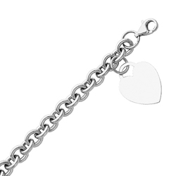 14K White Gold Hollow Link Bracelet With Heart Tag