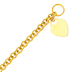 14K Yellow Gold Hollow Link with Heart Tag Bracelet