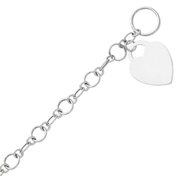 Exceptional 14Kt White Gold Hollow Link with Heart Tag Bracelet Exceptional 14Kt White Gold Hollow Link with Heart Tag Bracelet