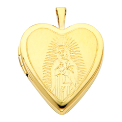 Magnificent 14K Yellow Gold Engraved Guadalupe Heart Locket Pendant Magnificent 14K Yellow Gold Engraved Guadalupe Heart Locket Pendant