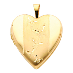 14K Gold Engraved Butterflies Heart Locket 14k gold engraved butterflies heart locket