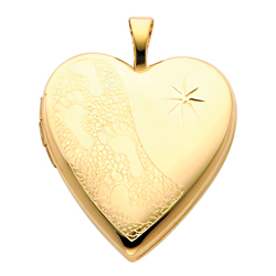 Inspiring 14K Yellow Gold Engraved Footprints Heart Locket W/Etched Star Inspiring 14K Yellow Gold Engraved Footprints Heart Locket W/Etched Star