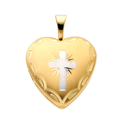 Marvelous 14Kt Yellow Gold Diamond Cut Cross Heart Locket Pendant
