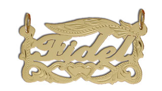 14K Gold Scrolls W/Double Heart Personalized Script Nameplate