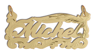 14K Gold Personalized Scroll Frame Script Nameplate
