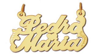 14K Gold Script Double Name W/Heart Center Nameplate