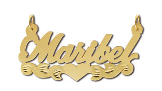 14K Gold Personalized Script Etched Nameplate W/Heart