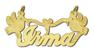 14K Gold Designer Personalized Love Birds Script Nameplate