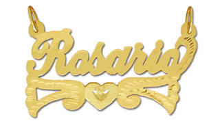 14K Gold Designer Heart Personalized Script Nameplate