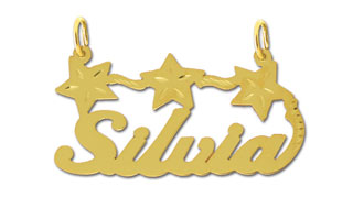 14K Gold Designer Personalized Stars Script Nameplate