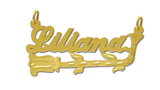 14K Gold Designer Long Stem Rose Personalized Script Nameplate