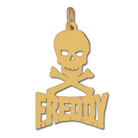 14K Gold Designer Skull & Crossbones Personalized Nameplate
