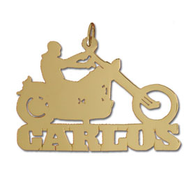 14K Gold Designer Motorcycle Personalized Block Nameplate