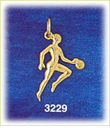 14K Gold Basketball Player Silhouette Dribbling Ball Charm