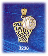 14K Two Tone Gold Basketball & Net Charm