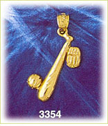 14K Gold Baseball Glove & Bat Charm