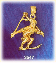 14k gold 3d skier jumping charm