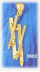 14K Gold 3D Snow Skis and Poles Charm