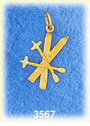 14K Gold 3D Snow Skis and Poles Charm