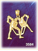 14K Gold 2 Hockey Players Charm