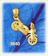 14K Gold 3D Motorcycle Charm