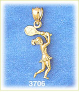 14K Gold 3D Female Tennis Player Charm