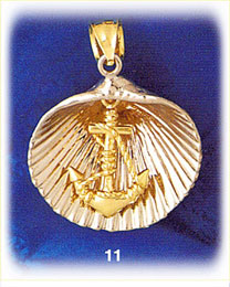 14K Two Color Gold Anchor in a Shell Charm