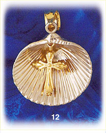 14K Two Color Gold Cross in a Shell Charm