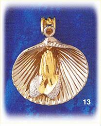 14K Two Color Gold Praying Hands Shell Charm