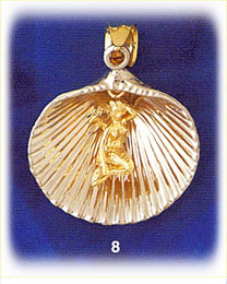 14K Two Color Gold Mermaid in a Shell Charm