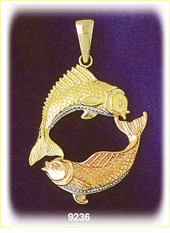 14K Tri Color Gold Zodiac Pisces Pendant