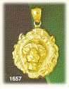 14K Gold Fierce Lion Head Charm