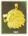 14k gold roaring lion head profile charm