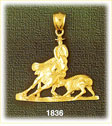 14K Gold Horse & Cowboy Roping Bull Charm