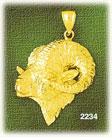 14K Gold Ram's Head Profile Charm
