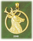 14K Gold Encircled Deer Head Profile Charm