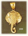 14K Gold Textured Elephant Head Charm