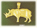14K Gold Etched Rhinoceros Charm