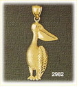 14K Gold Textured Pelican Bird Charm